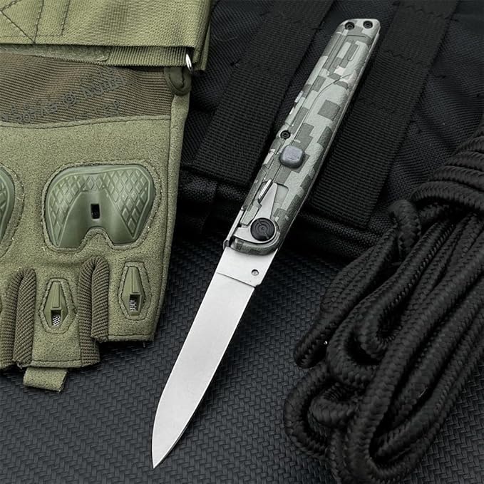 Assisted Opening Folding Knife 440C Stainless Steel Blade ABS Handle with Lock Outdoor Portable Pocket Knife for Camping Hiking Fishing Gift for Men