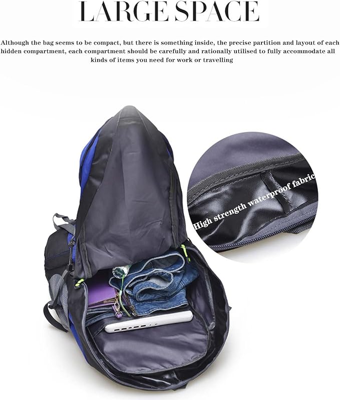 Outdoor multifunctional backpack 50 litre scientific mountaineering bag with reduced load suitable for hiking (Purple)