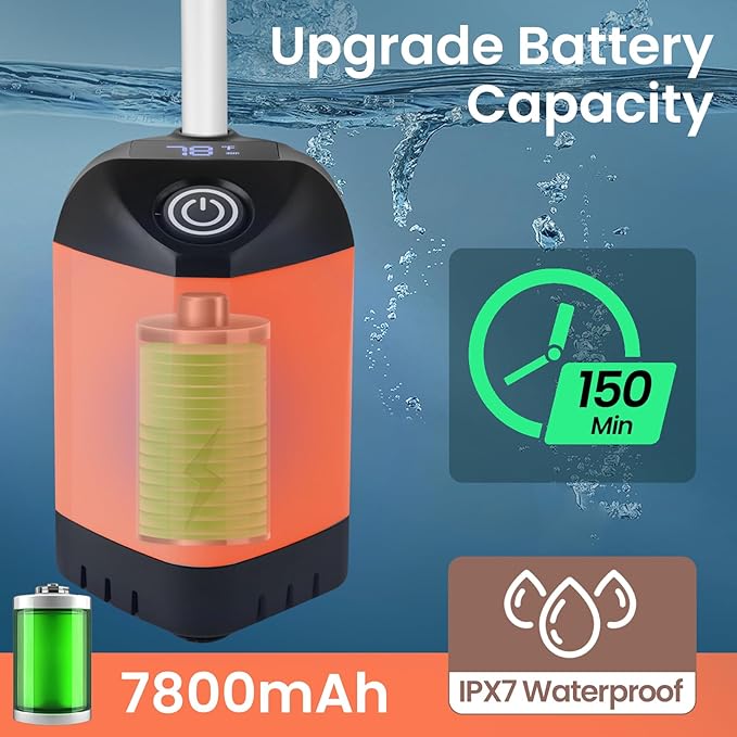 Portable Camping Shower with 7800mAh Battery - 3 Spray Modes IPX7 Waterproof &amp Powerful Suction for Indoor Camping Beach Travel RV Life Pet Bathing Gardening