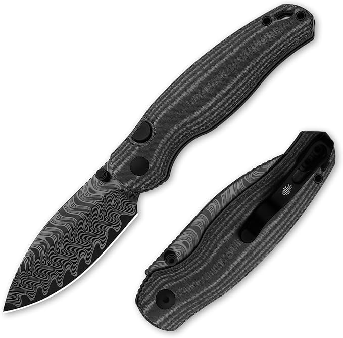 Kizer Phoca BD Pocket Knife 2.95 Drop Point Damascus Blade Folding Knives with Black Norplex UltreX™ Micarta Handle Thumb Stud EDC Knife for Men Women V3781BDA3