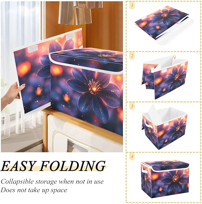 AIXIWAWA Lidded Storage Cube (Shining Flower) Fabric Foldable Closet Bins with Flip Lid and Handles Organizer Basket Container 16.5 x 12.6 x 11.8 IN