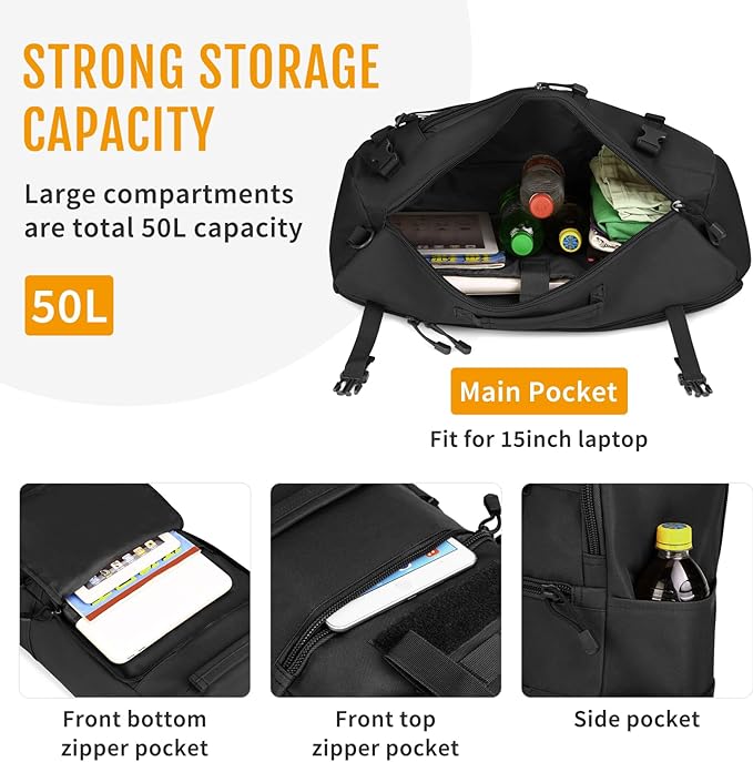 HUNTVP 50L 3 Way Tactical Backpack Military MOLLE Assault Backpack Modular WR Bag