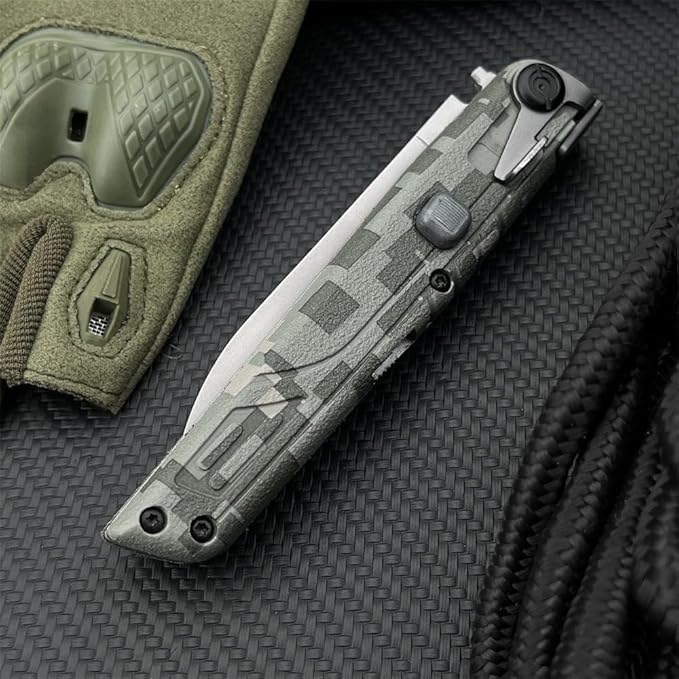 Assisted Opening Folding Knife 440C Stainless Steel Blade ABS Handle with Lock Outdoor Portable Pocket Knife for Camping Hiking Fishing Gift for Men