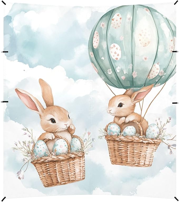 ALAZA Cute Bunnies Flying Baskets Hot Air Balloons Easter Eggs Beach Tent Sun Shelter Portable Canopy Sunshade for Outdoor Camping Picnics Backyard Fun 10x9 ft