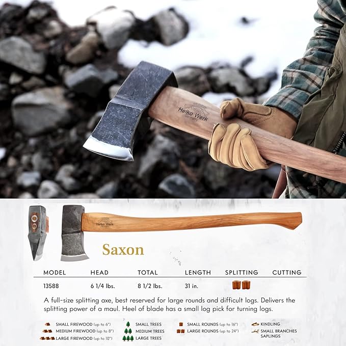 1844 Helko Werk Germany Axe Collection - 3 Traditional Splitting Axes Set - Saxon Spaltaxt Mini Spalter