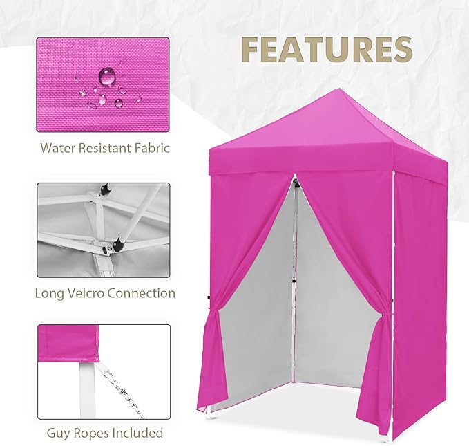 EAGLE PEAK 5x5 Instant Canopy with 4-Side Wall Panels Small Pop up Portable Canopy Tent with Carry Bag Light Weight Sun Shelter for Sports Camping and Beach Pink