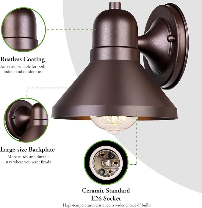 Brightever Outdoor Barn Wall Light Fixtures 2-Pack Brown Exterior Wall Lantern Waterproof Anti-Rust Lighting with E26 Socket Small Outside Lights for House Patio Playhouse Garage