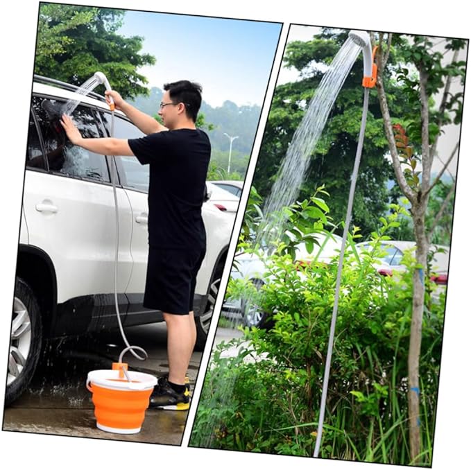 1Set Camping Shower with Lighting Durable Outdoor Shower Head for Camping Hiking Car Washing Pet Cleaning Fully Charged for Use Orange
