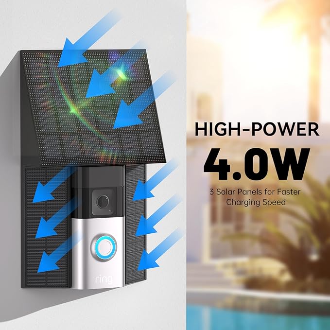 Solar Charger for Ring Battery Doorbells - Compatible with Video Doorbell 3/3 Plus/4 Battery Doorbell Plus/Pro 2 Prong Port-1 Pack