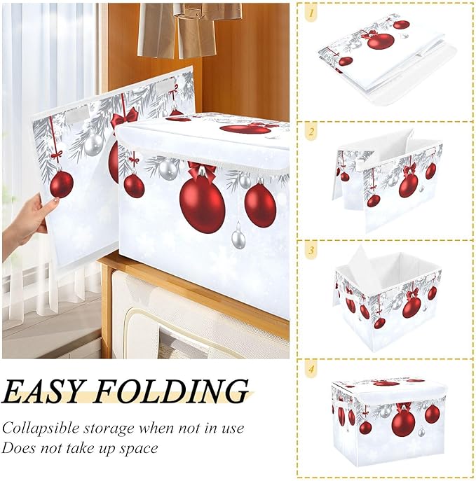 senya Christmas Baskets Collapsible Storage Bins with Lids New Year Fir Branches Red Christmas Balls Storage Boxes Clothes Baskets for Organizing