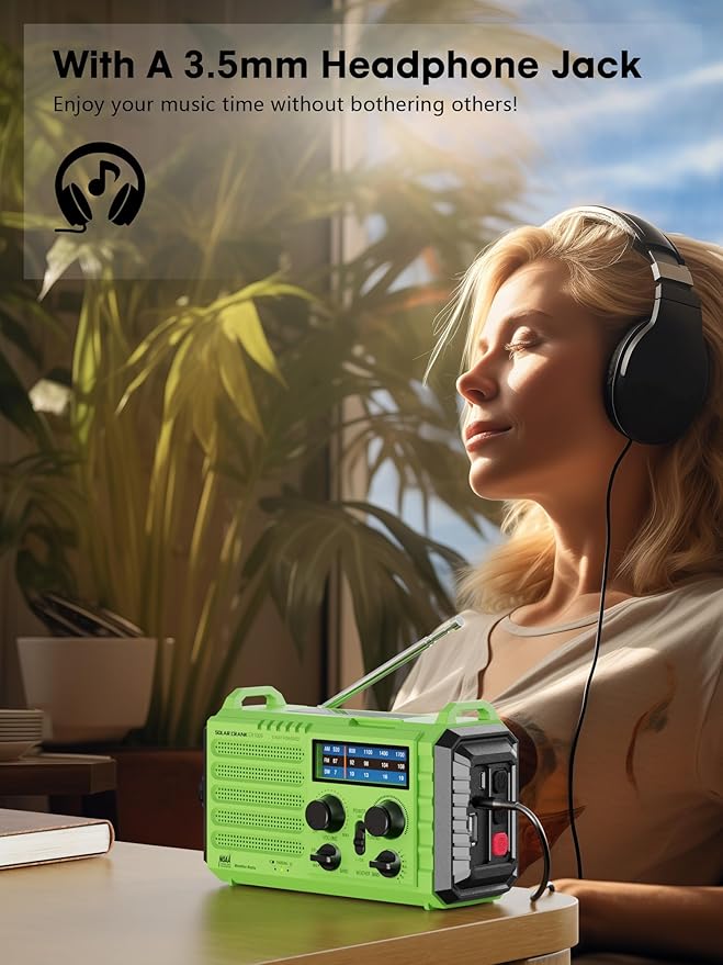 Raynic Weather Radio 5000mAh/18500mWh Solar Hand Crank Emergency Radio Battery Powered AM/FM/SW/NOAA Weather Alert Radio with Flashlight Cell Phone Charger and SOS Siren for Power Outages (Green)