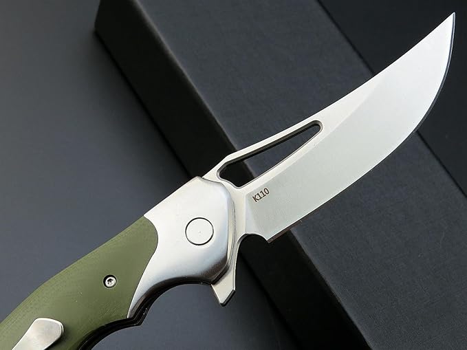 Eafengrow EF7 Folding Knife K110 Steel Blade G10&ampStainless Steel Handle EDC Tool Knives for Outdoor Working Camping Hiking(green)