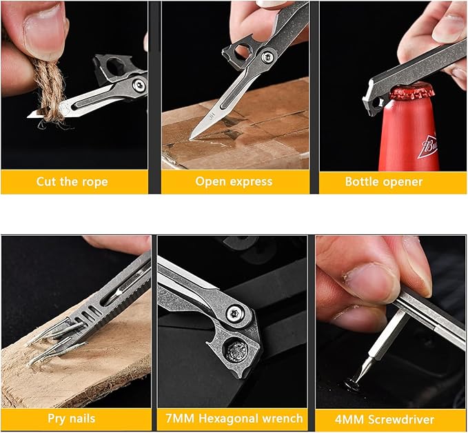 EDC Multitool Pry Bar with Utility knife Bottle Opener EDC Pocket Tool Gifts for Men (stonewashing)