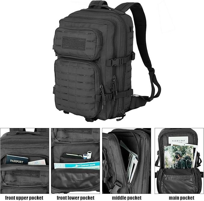 Small 40L Military Backpack Tactical Backpack Assault Pack Bug Out Bag with Molle for Hiking Rucksack Trekking (Black)
