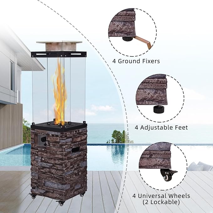 Outdoor Patio Propane Fire Heater with Weather Cover Glass 41000 BTU Fireplace Patented &amp CSA Certificated Stackstone Brown