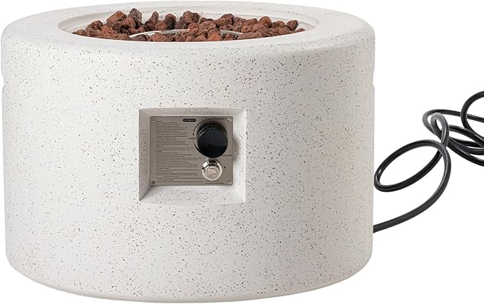 HOMPUS Round Fire Pit Table Outdoor Propane Fire Pit Table w Free Lava Rocks &amp Rain Cover Terrazzo Colorful Fire Pit for Patio Outside
