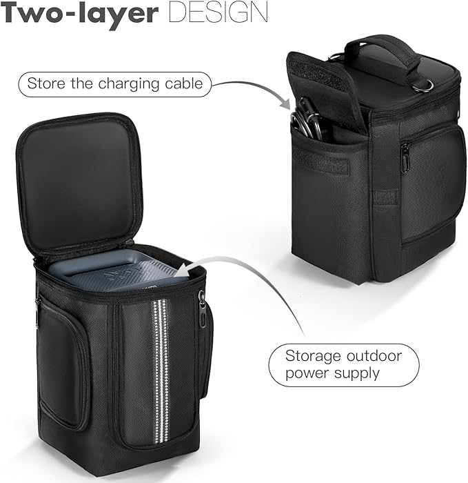 Carrying Case Compatible with Anker SOLIX C300 Portable Power Station Outdoor Travel Storage Bag with Side Zipper Two-Layer Pockets for Charging Cable and Accessories with Shoulder Strap