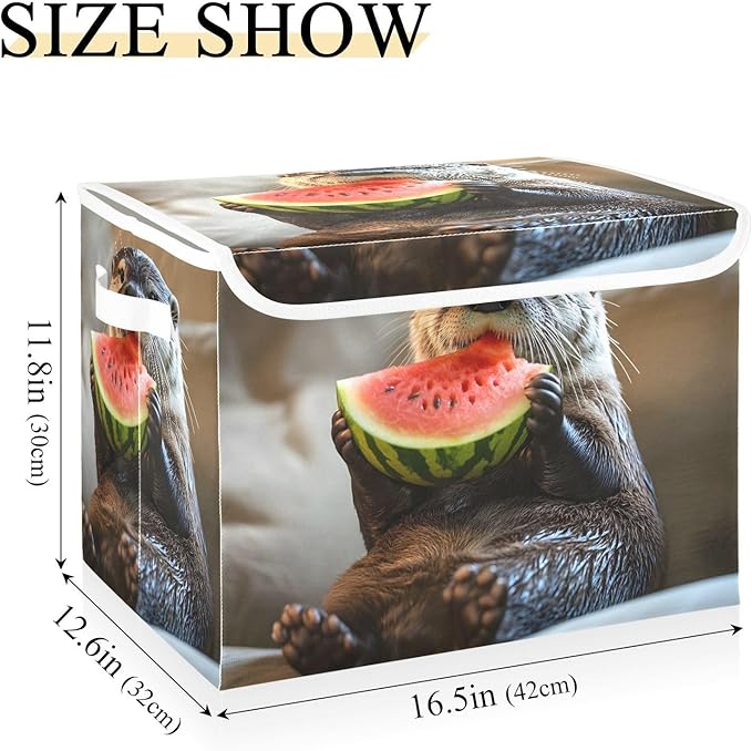 AIXIWAWA Lidded Storage Cube (Otter Watermelon) Fabric Foldable Closet Bins with Flip Lid and Handles Organizer Basket Container 16.5 x 12.6 x 11.8 IN