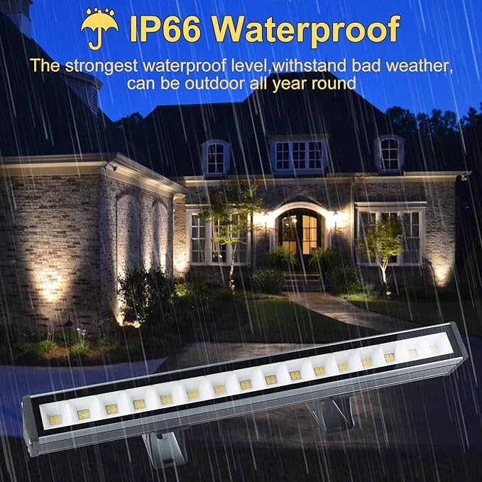 Warm White Wall Washer Light 17 Inch 2 Pack 3000K Patio Flood Light 48W IP66 Outdoor Bar Light for Landscape Church Yard Garden Building