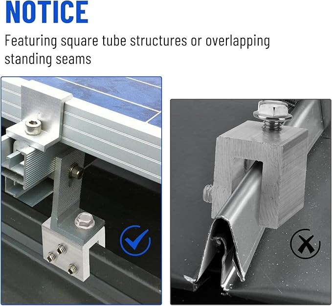 6PCS Standing Seam Roof Clamps Metal Roof Fixing Clamps Racking Bracket for Solar Panel Module Installation Starlink Base Heat Cable and Snow Guard Attachment