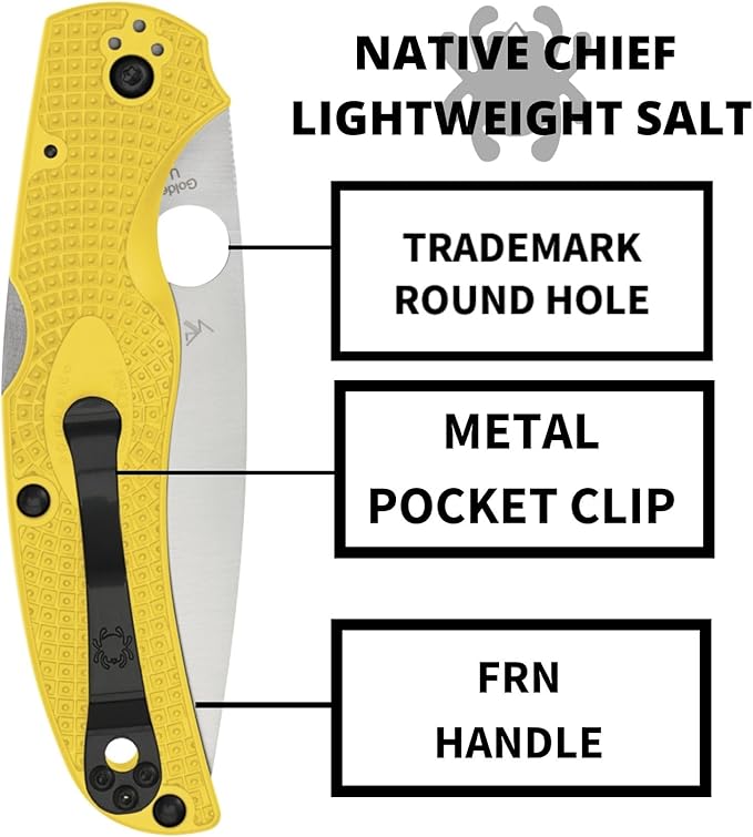 Spyderco Native Chief Lightweight Salt Folding Pocket Knife with 4 CPM MagnaCut Steel Blade and FRN Handle - EDC Knife for Men and Women Perfect for Hunting Tactical - SpyderEdge - C244SYL