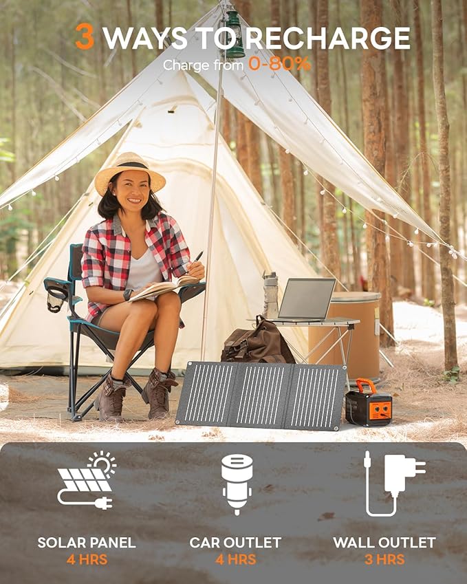 MARBERO 88.8Wh Portable Power Station Backup Lithium Battery Solar Generator 150W Max AC &amp 30W USB-C Output for Camping Hiking RV Off-Grid Living CPAP Home Outage Emergency (Solar Panel Optional)