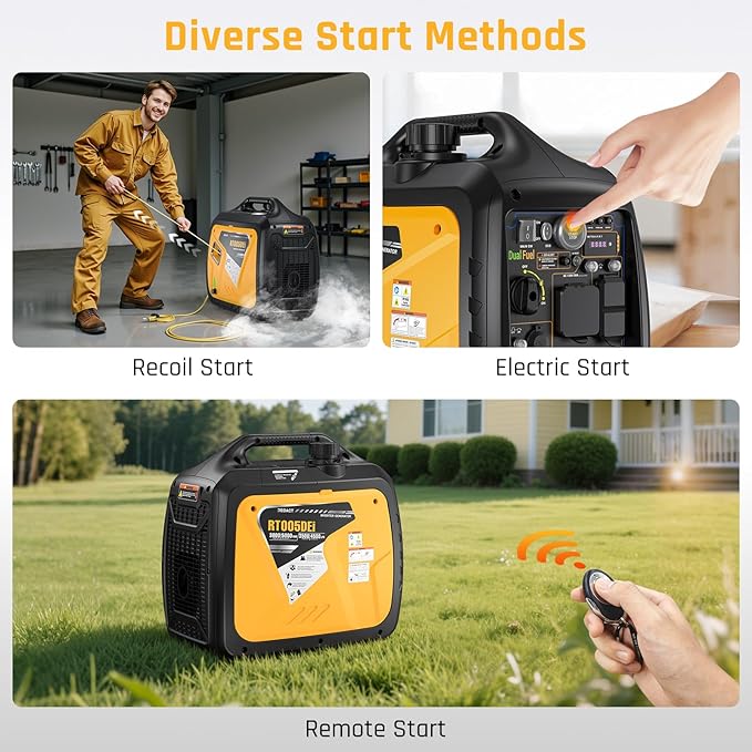 5000 Watts Portable Dual Fuel Inverter Generator– Small Gasoline LPG Powered for Home Backup Camping RV Tailgating with CO Protection Eco Mode Recoil/Electric/Remote Start Parallel Capable