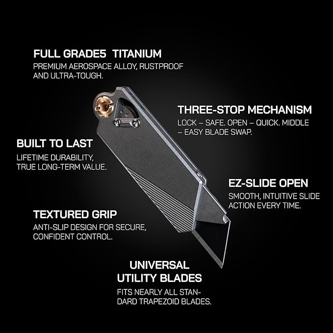 PICHI G9 Titanium Utility KnifeLightweight Pocket Utility KnifeEDC Pocket KnivesCNC Unibody Quick Change BladeButton Lockfor Men Women Outdoor HikingCampingwith 2 Replaceable Blades
