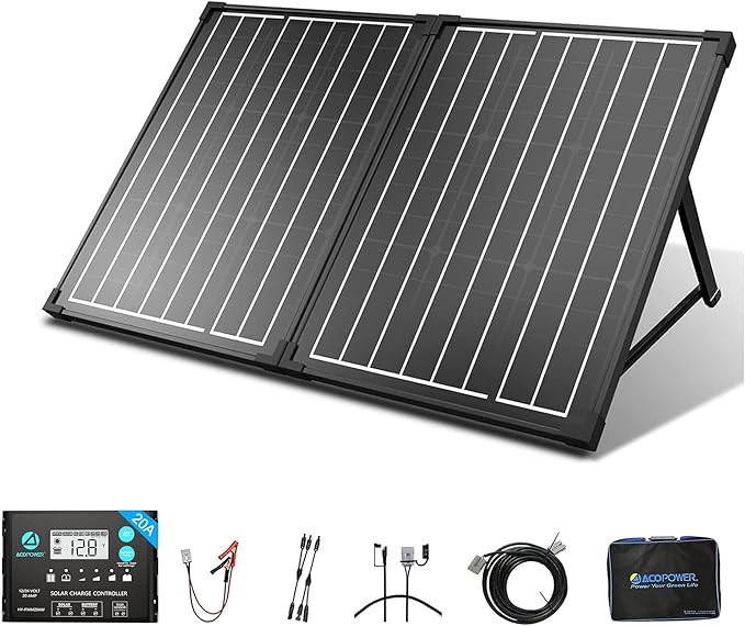 ACOPOWER 100Watt 12 Volt Portable Solar Panel with Waterproof 20A Charger Controller20ft Extension Cable SAE Adapter Anderson ConnectorFoldable Solar Panel Kit Monocrystalline for Camping RV