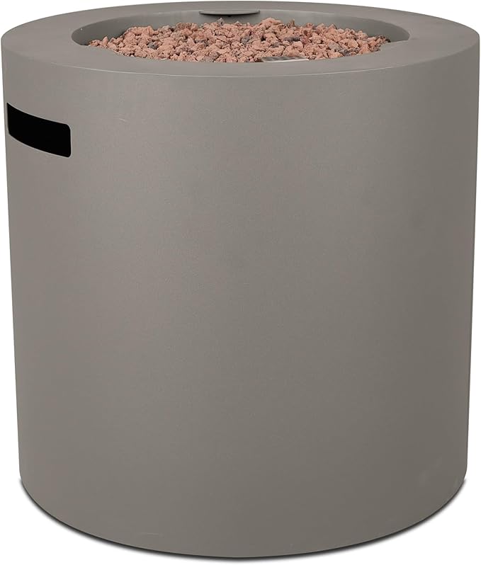 Real Flame Aegean 24 Round Propane Gas Fire Pit Table with Hidden Tank 50000 BTU Powder-Coated Steel Push-Button Ignition Lava Rock Storage Cover Stainless Steel Burner with Lid - Mist Gray