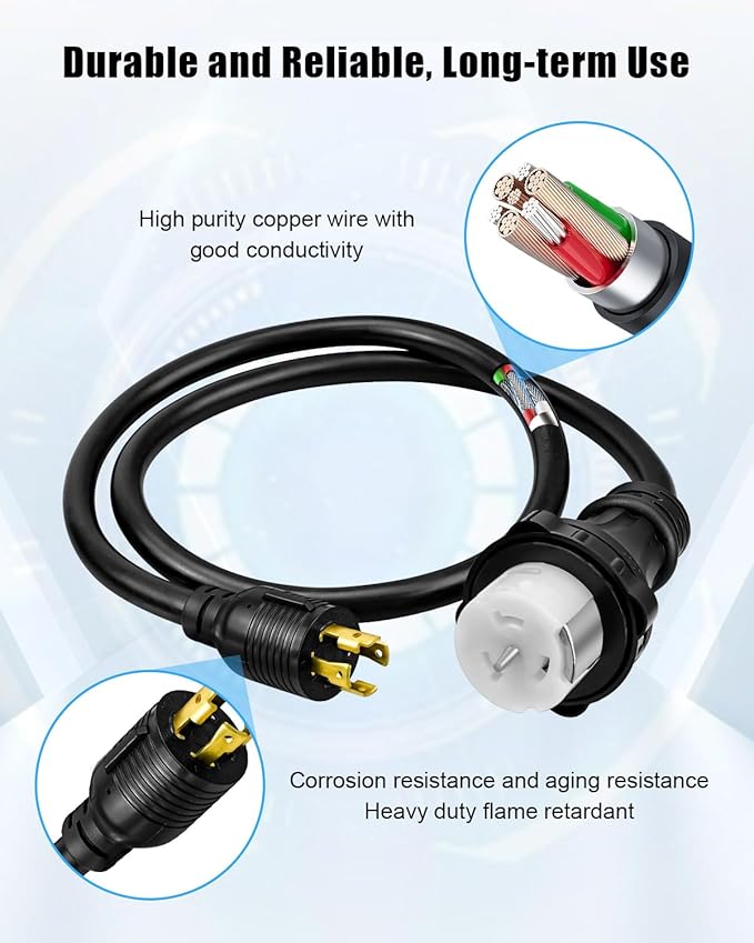 5 FT NEMA L14-30P to SS2-50R Power Cord Adapter with Locking Ring 30A 120V/240V 4 Prong L14-30P Locking Connector Male to 50A SS2-50R Female Power Adapter for RV Marine Boat Camper Generator