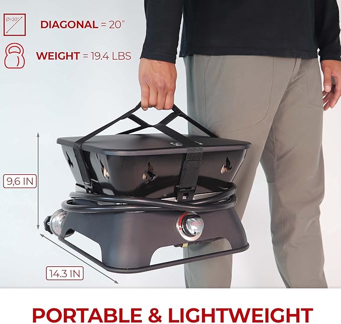 Outland Living Firebowl 805 Firecube 14” Portable Square Smokeless Propane Fire Pit – Outdoor Gas Fire Pit with Cover &amp Carry Kit Lava Rocks 58000 BTU Black