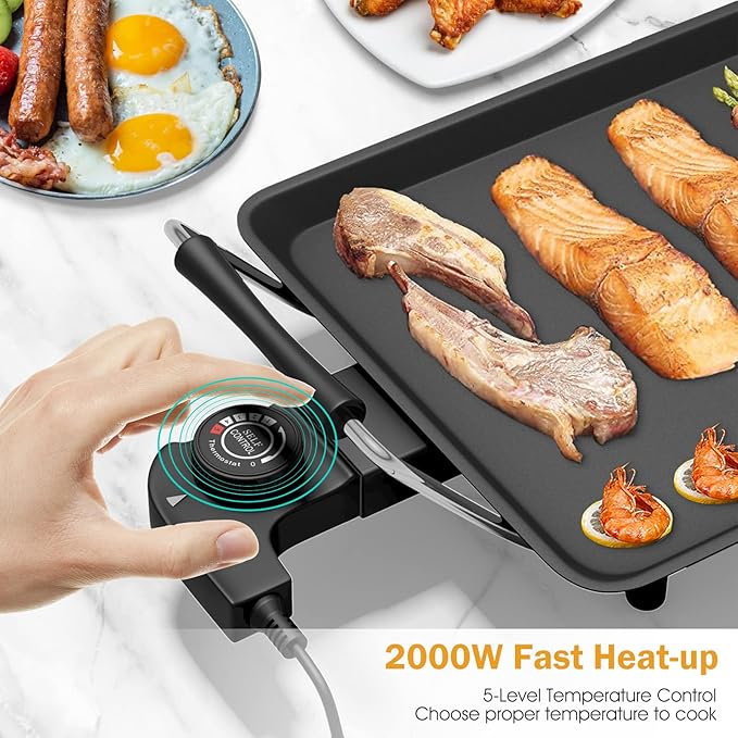Costzon 35 Electric Griddle 2000W Nonstick Extra Large Griddle Long Table Top Grill w/5-Level Temp &amp Drip Tray Indoor Outdoor Cooking Plates Teppanyaki Grill for Pancake BBQ Camping Gatherin