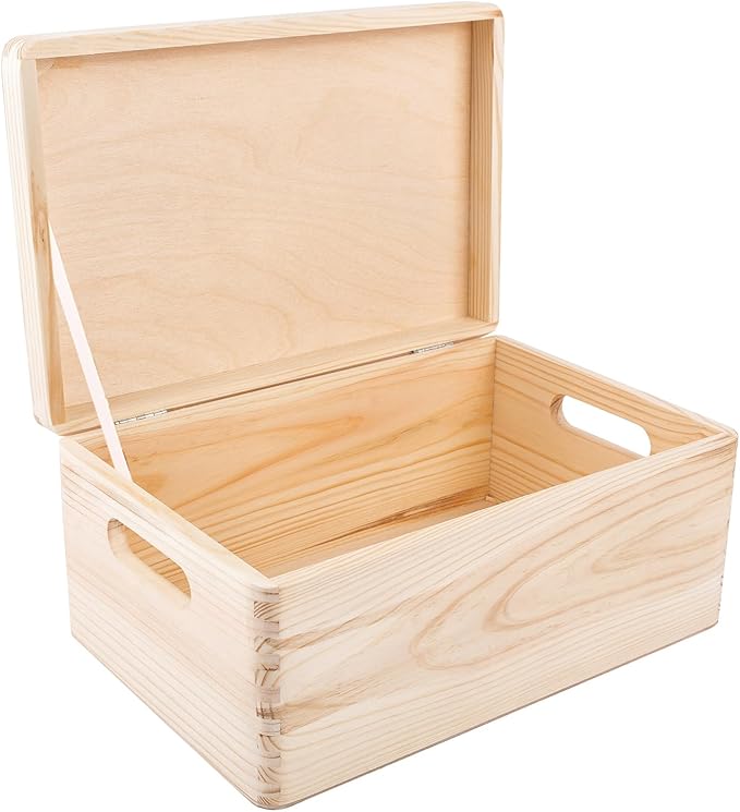 Creative Deco Personalized Wooden Storage Box Baptism Box | 11.8 x 7.87 x 5.51 in (+-0.5) | Candle | Hinged Lid Handles Engraving | Unpainted Gift Box | Rough UNSANDED Keepsake Souvenir Chest