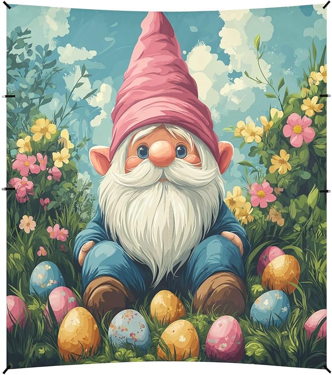 Easter Eggs Gnome Beach Tent Sun Shelter Set UPF50+ UV Protection 10.5 x 9.19 FT Camping Shade Canopy with Sandbags Sand Anchors Carrying Bag and Others