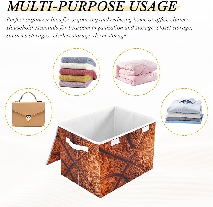 Basketball Lidded Home Storage Bins Closet Storage Bins Foldable Oxford Fabric Storage Box for Home Bedroom Closet Office (16.5x12.6x11.8 in)