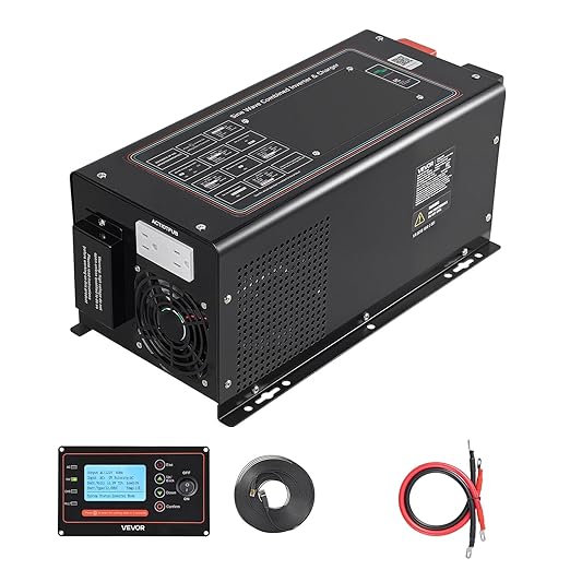 VEVOR Pure Sine Wave Inverter Charger 1200W DC 12V to AC 120V Power Inverter with LCD Display Remote Control Low Frequency for RV Camper Home Compatible with 12V LiFePO4 Lithium Batteries