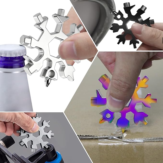 18-in-1 Snowflake Multitool 9 Packs Stainless Steel Snowflake Wrench/Bottle Opener/Screwdriver Kit Stainless Steel Portable Star Tool for Christmas Great Gifts