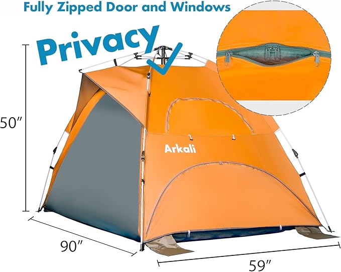 Beach Tent for Family with Kids Pop Up Beach Sun Shade Tent with UPF 50+ UV Protection Removable Floor Zippered Privacy &amp Ventilation Sun Shelter Family 3 to 4 Person