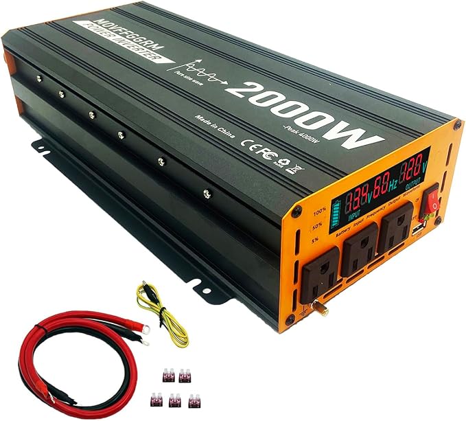 2000W Pure Sine Wave Power Inverter peak-4000 WattDC 12V to 110Vwith 3xACUSB PortLCD Digital Display