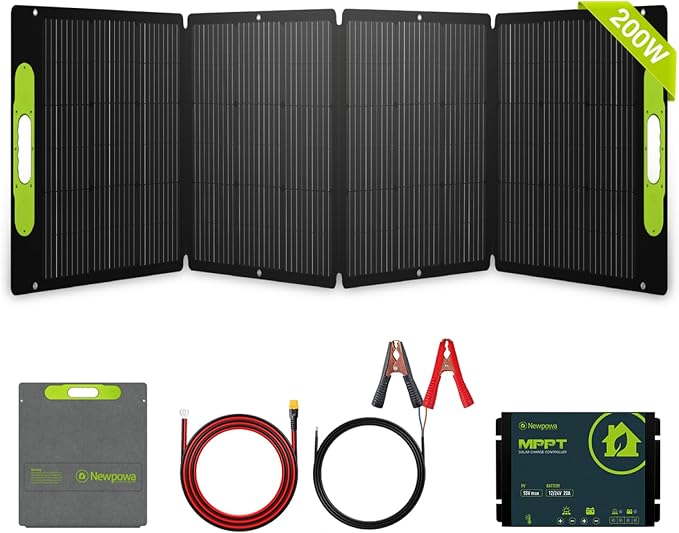 Newpowa 200W Portable Solar Panel Kit with Adjustable Kickstand Case200Watt 12Volt Foldable Panel+20A MPPT Controller+20FT Controller Cable+20ft 12AWG