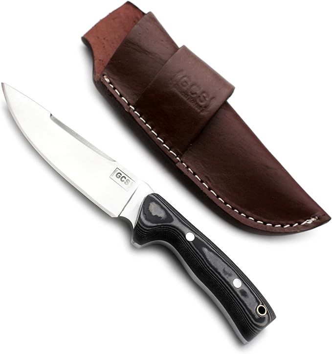 GCS Handmade D2 Steel Hunting Knife with Black And White Micarta Handle Full Tang Blade and Leather Sheath for Hunting Hunting Camping Survival EDC-GCS 953