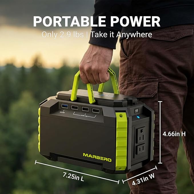 MARBERO Portable Power Station 150Wh Camping Solar Generator Laptop Charger Power Bank with AC Outlet 110V 150W Peak with 4*USB 4*DC Ports LED Flashlights for CPAP Home Camping Hurricane Emergency