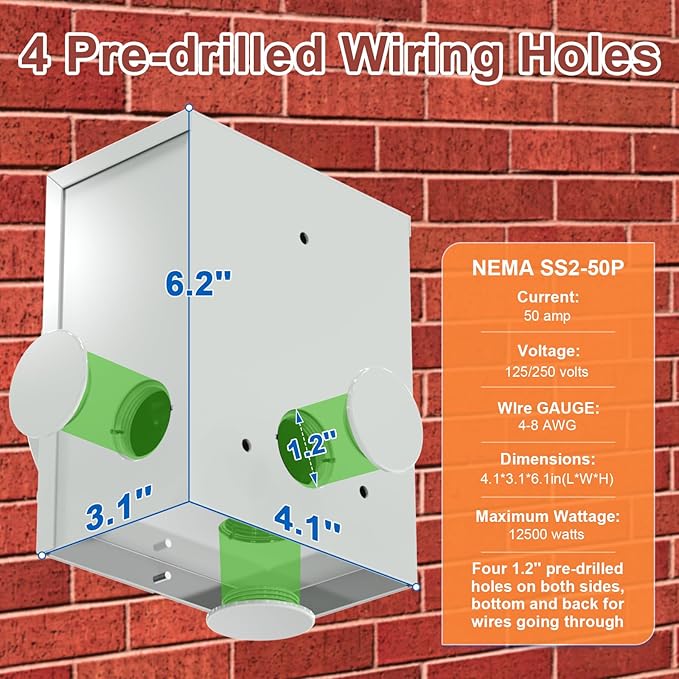 50 Amp Generator Cord and Power Inlet Box 25FT 4 Prone RV Extension Cord 125/250V NEMA 14-50P Male to SS2-50R Twist Locking Connector STW 6/3+8/1 AWG Transfer Switch for Home Generator