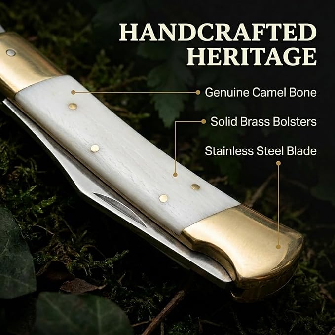 MAZEDAZE Folding Knife Handmade Self Defense Weapons Pocket Knife for Men Premium Survival Knife with Ebony Ergonomic Handle Made With Camel Bone Tactical Knife for Hunting Campaign and Skinning