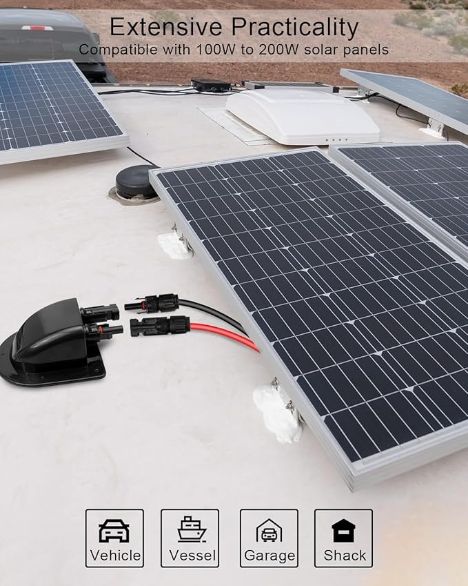 TIKSCIENCE Weatherproof Solar Cable Entry Gland Entry Housing Solar Junction Box Fit for RV Boat Camper Van Building Garage Shack with 10Ft 10AWG Solar Extension Cable Connector
