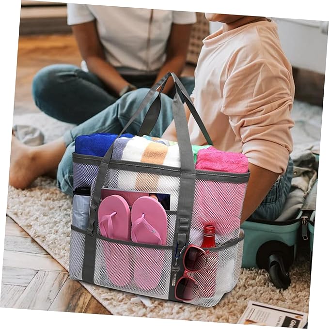 Housoutil 2pcs Portable Beach Toiletry for Toy with Organizers Use Multifunctional Mesh Bag Handle Basket Whitex4pcs 59x36cmx4pcs
