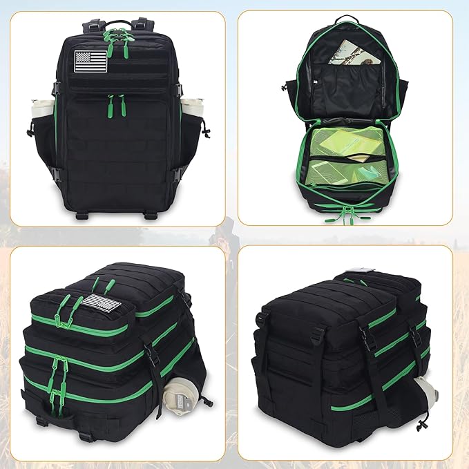 Lovelinks21 25L Tactical Military Backpack Small Travel Rucksack for Men and Women Assault Pack Bug Out Bag Molle Daypack Gym Backpack with Bottle Holder (Black Neon Green)