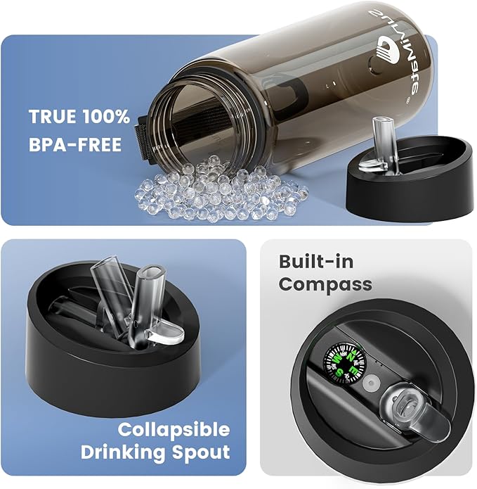SurviMate Purified Water Bottle for Camping Hiking Backpacking and Travel BPA Free with 5-Stage Intergrated Filter Straw
