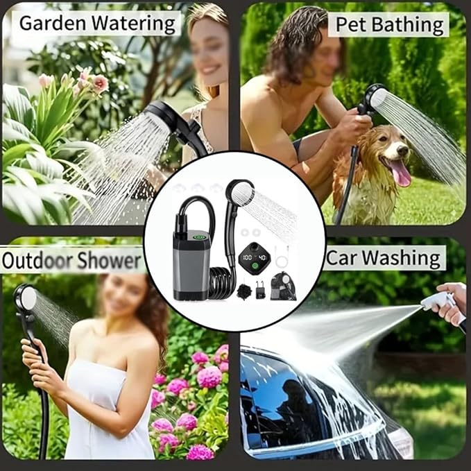 Portable Shower for Camping 6000mAh Rechargeable Camping Shower with Intelligent Digital Display 3 Spray Modes Outdoor Camp Pump Camping Shower Pump for Hiking Travel Car Pet Grey6000mAh